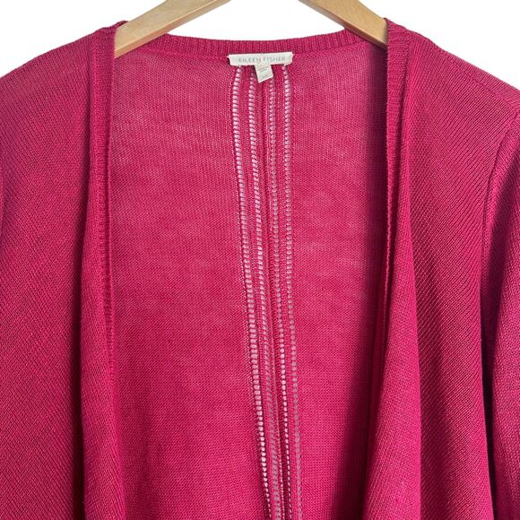 Eileen Fisher Cardigan Top 100% Linen Womens XS Coastal Beachy Knit Rose Pink - Picture 8 of 8